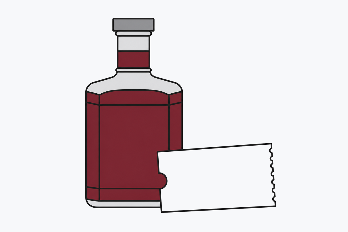 Unbranded bourbon bottle beside a blank drawing ticket